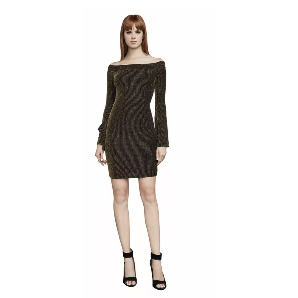 BCBGMAXAZRIA Bodycon Dress Metallic Long Sleeve Party XXS‎